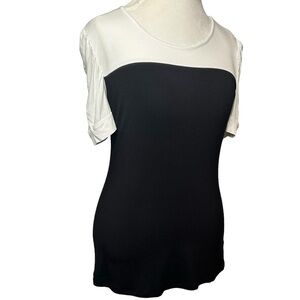 MACY'S INC INTERNATIONAL CONCEPTS Top Black White Color block Ruched sleeves
